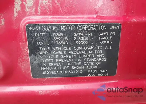 2011 Suzuki Sx4 Premium/Tech Valu Pkg (Nav) z USA, uszkodzony, nr VIN JS2YB5A30B6301912